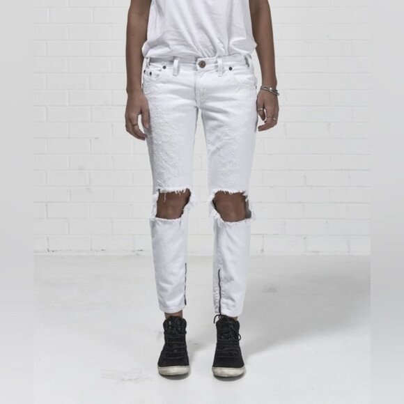 One Teaspoon White Freebirds Skinny Jeans Distressed Straight leg Ankle Zip - Picture 4 of 16